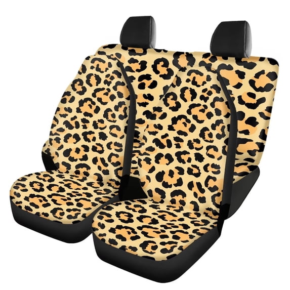 HUISEFOR Leopard Print Car Seat Cover Set Breathable Anti Slip Front and Back Split Bench Protector Elastic Stretch Polyester Fabric Cover Universal Fit for Most Cars SUVs