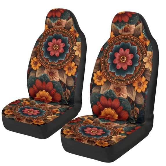 HUISEFOR Mandala Floral Car Seat Cover Breathable Soft Car Seat Covers Protector Elastic Polyester Cars Accessories Washable Universal Fit for Most Sedan SUV 2 Pack