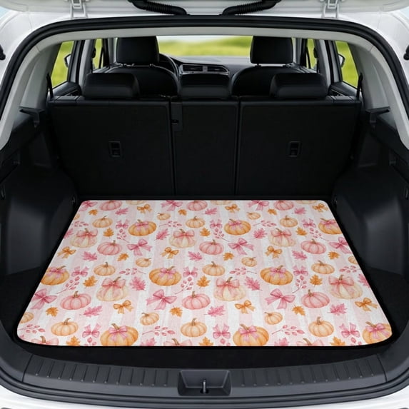 HUISEFOR Pink Bow Pumpkin Car Trunk Mat 29" x 39" Scratchproof All Weather Trunk Protection Cargo Liner Non-Slip Cars Accessories Easy to Install for Cars, SUVs