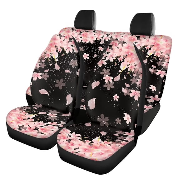 HUISEFOR Pink Cherry Blossoms Car Seat Cover Set Breathable 4 Piece Car Seat Cover Full Set Elastic Anti Slip Cars Interior Accessories Fashion Universal Fit for Most Cars SUVs