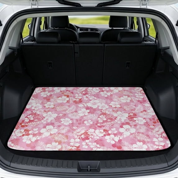 HUISEFOR Pink Hibiscus Flower Car Trunk Mat 29" x 39" Full Protection All Weather Trunk Protection Cargo Liner, Anti Slip, Easy To Clean, Full Protection, Suitable for Most Car Models