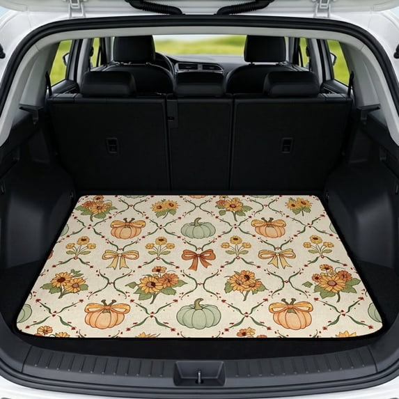 HUISEFOR Pumpkin Sunflower Car Trunk Mat 29" x 39" Non-Slip Anti-Scratch Cargo Mat Rear Trunk Liner Full Protection Cars Accessories Fashion Universal Fit for Most Vehicle