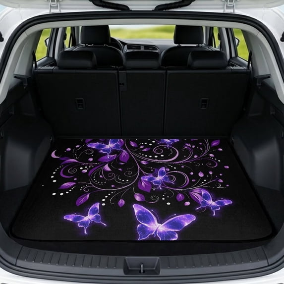 HUISEFOR Purple Butterflies Car Trunk Mat for Women Fashion Anti-Scratch All Weather Trunk Protection Cargo Liner Removable Automotive Accessories for Most Cars SUV