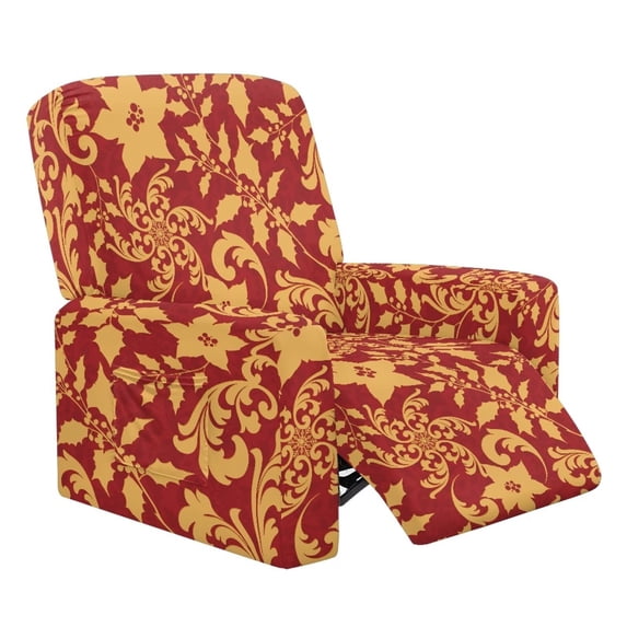 HUISEFOR Recliner Chair Cover 4-Pieces, Poinsettia Flower Recliner Covers for Recliner Chair, Non-Slip & Breathable Furniture Protector, Soft & Wrinkle Resistant