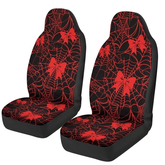HUISEFOR Red Bow Spider Web Car Seat Cover Halloween Decor Car Front Seat Covers, Breathable, Soft, Comfortable, Elastic, Easy to Installation, Universal Fit for Most Sedan SUV