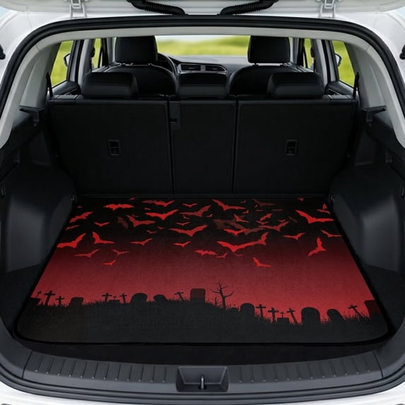 HUISEFOR Red Gothic Bat Car Trunk Mat for Women 29" x 39" Universal Scratchproof Vehicle Interior Accessories Easy To Clean Universal Fit for Most Cars SUV