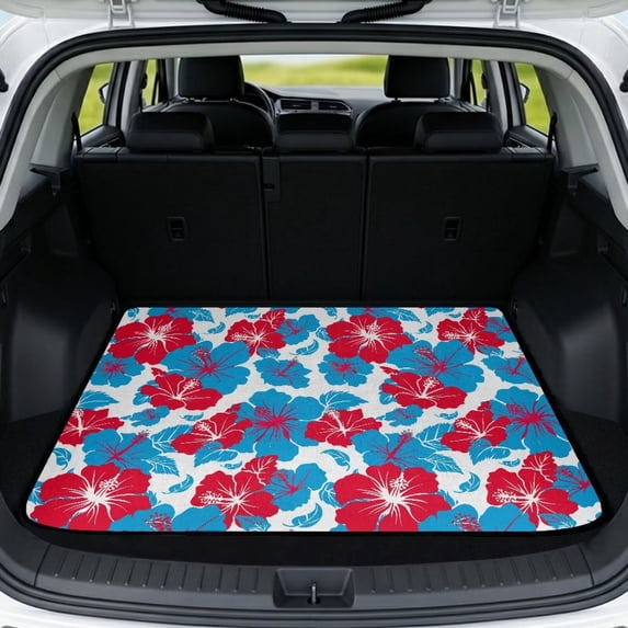 HUISEFOR Red Hibiscus Flower Car Trunk Mat 29" x 39" Non-Slip Anti-Scratch Cargo Mat Rear Trunk Liner, Easy Installation, Full Protection, Easy To Clean, Universal Fit for Most Cars