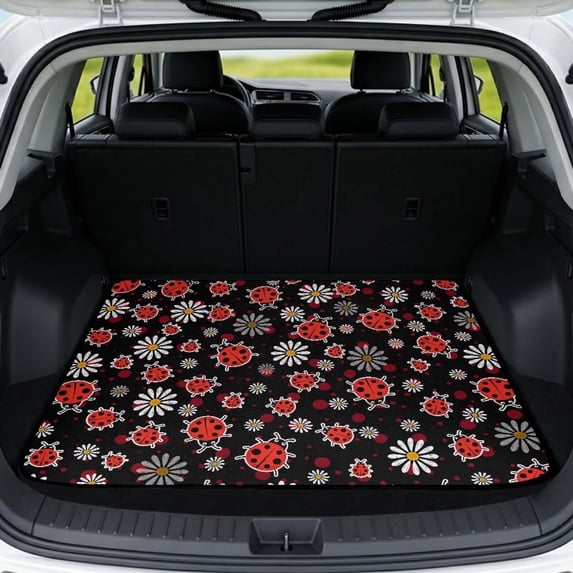 HUISEFOR Red Ladybug Car Trunk Mat 29" x 39" Cargo Mat Rear Trunk Liner Anti Slip Vehicle Interior Accessories Easy Installation Universal Fit for Most Cars