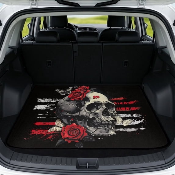 HUISEFOR Rose Skull Car Trunk Mat 29" x 39" Non-Slip Anti-Scratch All Weather Trunk Protection Cargo Liner, Waterproof, Full Protection, Easy Installation, for Car SUV Sedan Auto