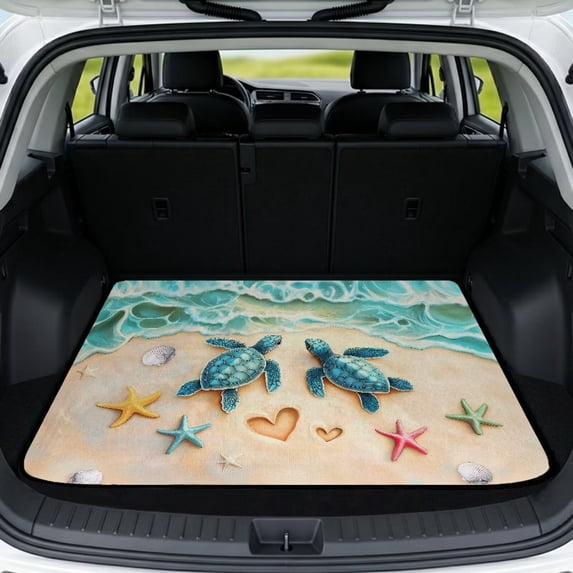 HUISEFOR Sea Turtle Starfish Car Trunk Mat 29" x 39" All Weather Trunk Protection Cargo Liner Anti-Scratch Easy To Clean Suitable for Most Cars SUV