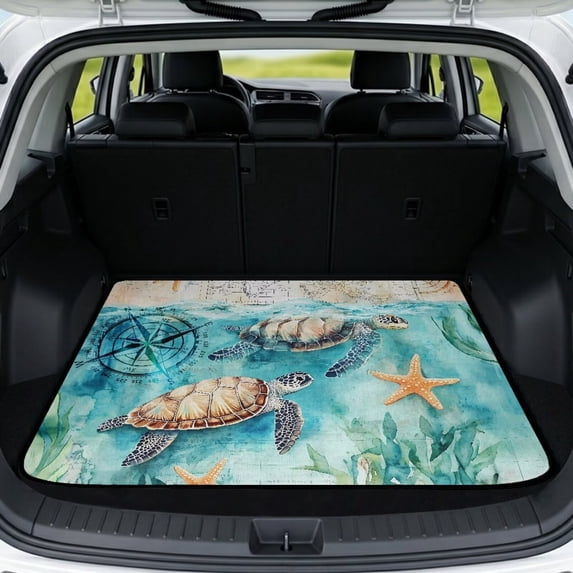 HUISEFOR Sea Turtles Car Trunk Mat 29" x 39" Scratchproof Anti Slip All Weather Trunk Protection Cargo Liner, Easy Installation, Fashion, Universal Fit for Most Cars SUV