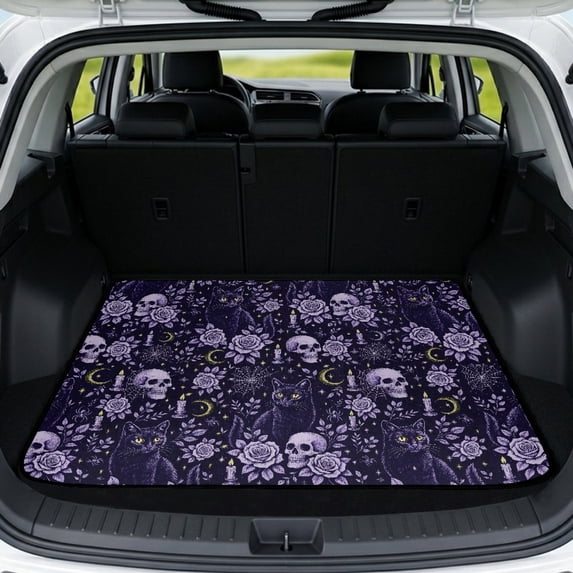 HUISEFOR Skull Rose Car Trunk Mat 29" x 39" Universal Cargo Mat Rear Trunk Liner Anti Slip All Weather Fits for Most Cars SUV