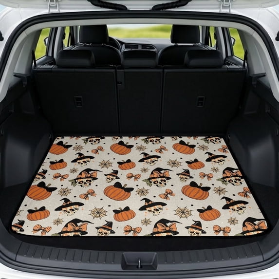 HUISEFOR Skull Witch Hat Car Trunk Mat 29" x 39" Non-Slip Anti-Scratch Cargo Mat Rear Trunk Liner Full Protection Cars Accessories Universal Fit for Most Vehicle