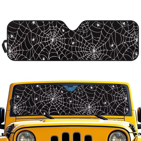 HUISEFOR Spider Web Windshield Sun Shade Block UV Rays Windshield Sunshade Sun Visor Compatible with Jeep Wrangler TJ JK JL &Gladiator JT 2/4 Door