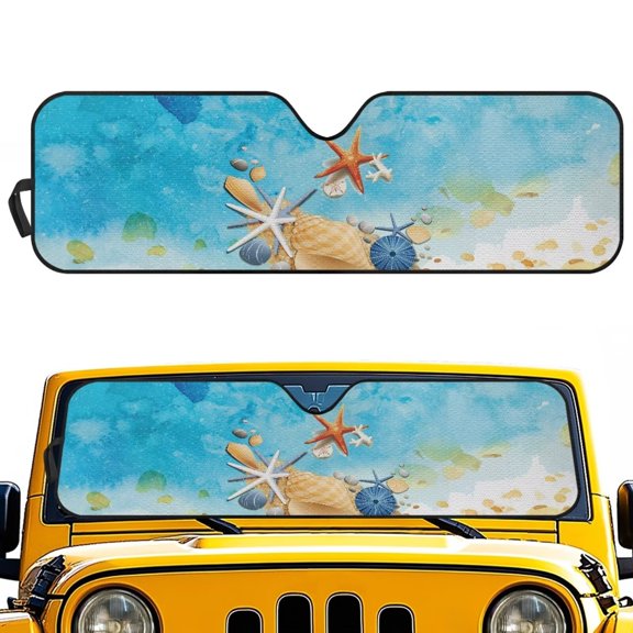 HUISEFOR Starfish Conch Shell Windshield Sun Shade for 2018-2024 2025 Jeep Wrangler JL / 2020-2024 Jeep Gladiator JT, UV Ray & Heat Block Car Sun Shade Keep Vehicle Cool