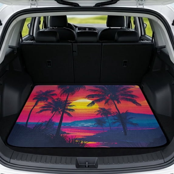 HUISEFOR Sunset Palm Tree Car Trunk Mat 29" x 39" All Weather Trunk Protection Non-Slip Vehicle Interior Accessories Anti-Scratch Suitable for Most Cars SUV