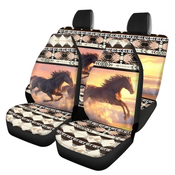 HUISEFOR Tribal Horse Car Seat Covers Full Set 4 Pack Breathable Front Rear Seat Protectors Fashion Interior Auto Accessories Comfortable Universal Fit for SUV Sedan