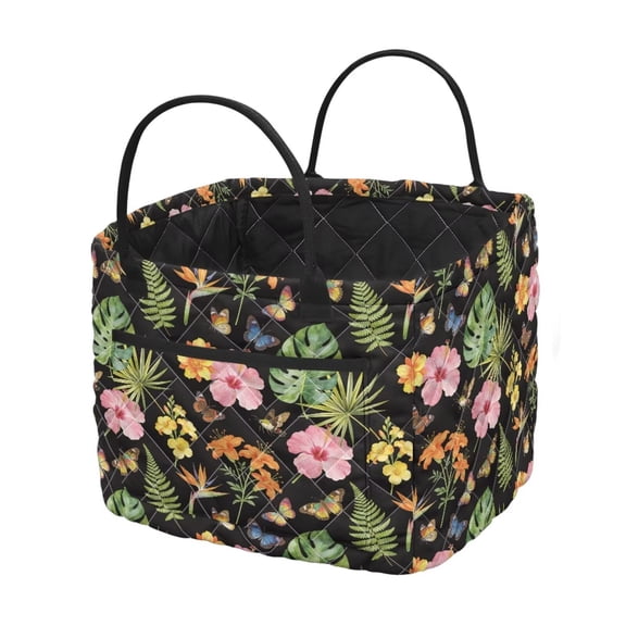 HUISEFOR Tropical Quilted Laundry Basket Foldable Quilted Storage Basket for Organizing Laundry Baskets for Home Home Decorative for Bedroom Clothes Towels