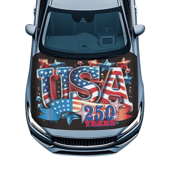HUISEFOR USA 250 Years Car Hood Cover All-Season Protection Car Hood Protector Elastic Fabrics Decorate Accessories Easy Installation Universal Fit for Cars SUV