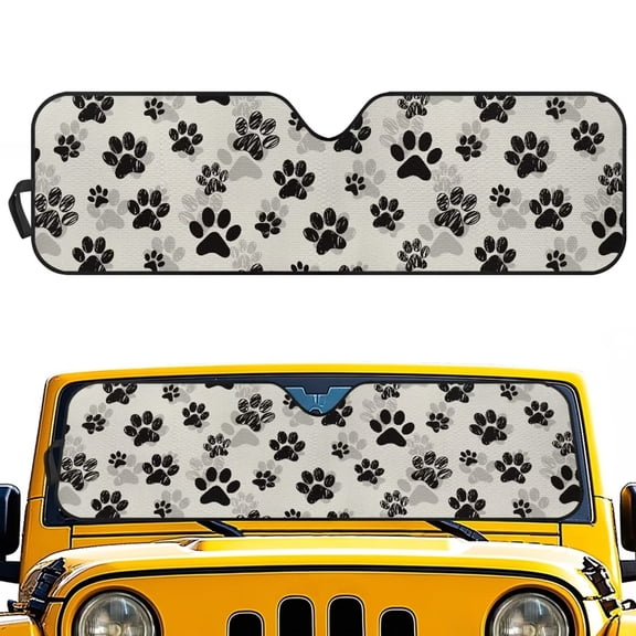 HUISEFOR Windshield Sun Shade Compatible with Jeep JK JKU JL JLU 1997-2023 UV Ray & Heat Block Sun Shade Windshield Cover Fully Covered Keep Cool, Dog Paw Prints