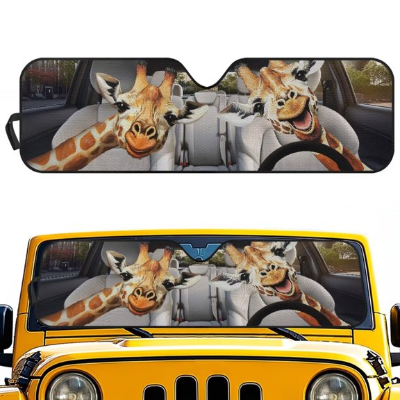 HUISEFOR Windshield Sun Shade Compatible with Wrangler JK JKU TJ 1997-2018, Funny Griffe Driving Foldable Sun Visor Blocks UV Rays