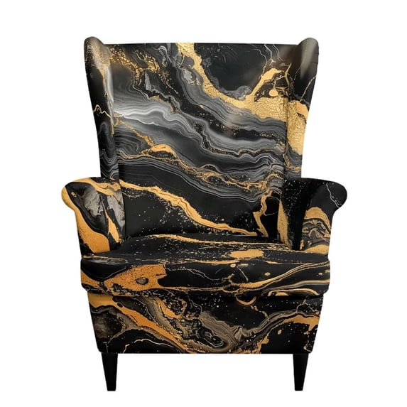 HUISEFOR Wing Chair Slipcovers, Stretch Wingback Chair Covers, Printed, Anti‑Scratch, Easy to Install, Full Protection, Furniture Protector for Living Room, Black Gold Marble
