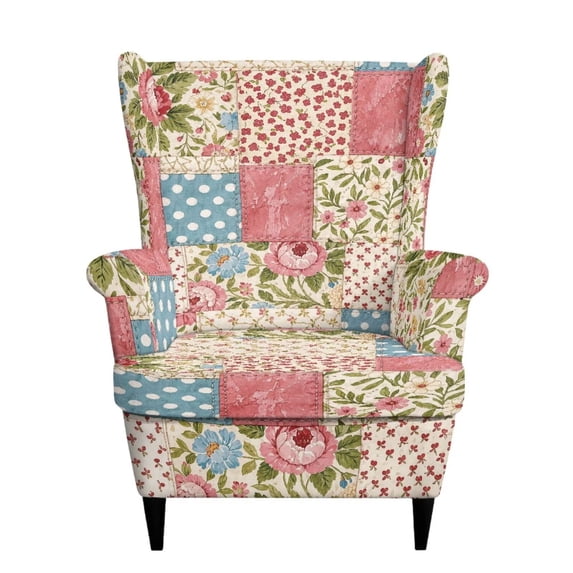 HUISEFOR Wing Chair Slipcovers, Vintage Patchwork Floral Wingback Chair Covers, Armchair Protector, Breathable & Comfortable, Anti‑Slip & Wear‑Resistant, for Living Room Wingback Sofa Chair