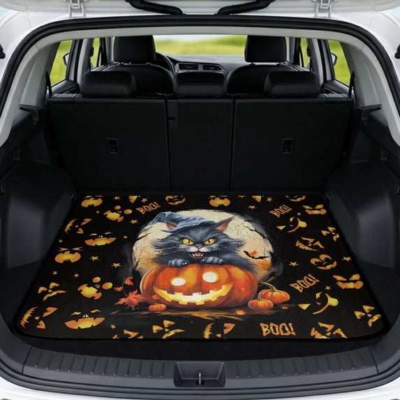 HUISEFOR Witch Cat Pumpkin Car Trunk Mat 29" x 39" Halloween Decor Cargo Mat Rear Trunk Liner Non-Slip Cars Accessories Universal Fit for Most Cars SUV
