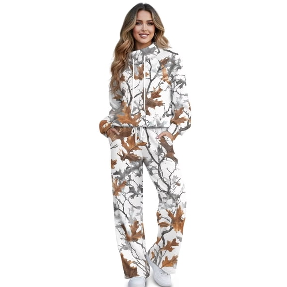 HUISEFOR Womens Lounge Set Sweat Suits, Matching Lounge Sets for Women, Mockneck Drawstring Sweatshirts Wide Leg Sweatpants, Fleece Warm Stretchy with Pockets for Daily Wear, Autumn Camo