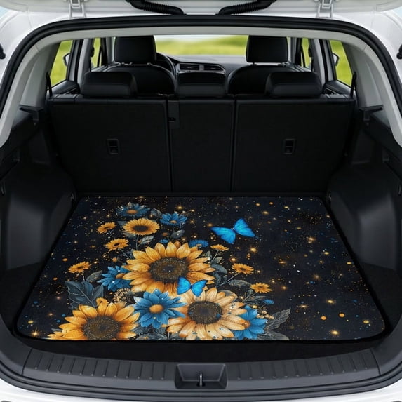 HUISEFOR Yellow Sunflower Car Trunk Mat for Women 29" x 39" Non-Slip Cars Accessories Full Protection Easy Installation Universal Fit for Most Cars SUV