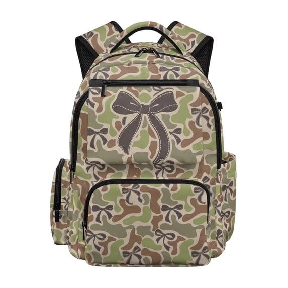 Bulopur Camo Dark Kids Backpack for Girls Gray Bow School Bag Lightweight/Breathable/Durable/Waterproof Multi-Pocket Book Bag for Elementary Students