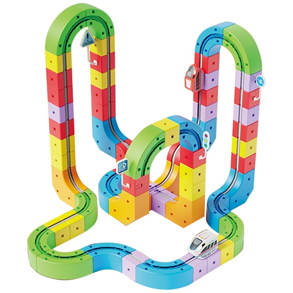 HUISZJ 121PCS Electric Train Set, DIY Race Car Track Building Kits with 3D Magic Flexible Race Tracks, Rechargeable Electric Train Toy Boost Imagination