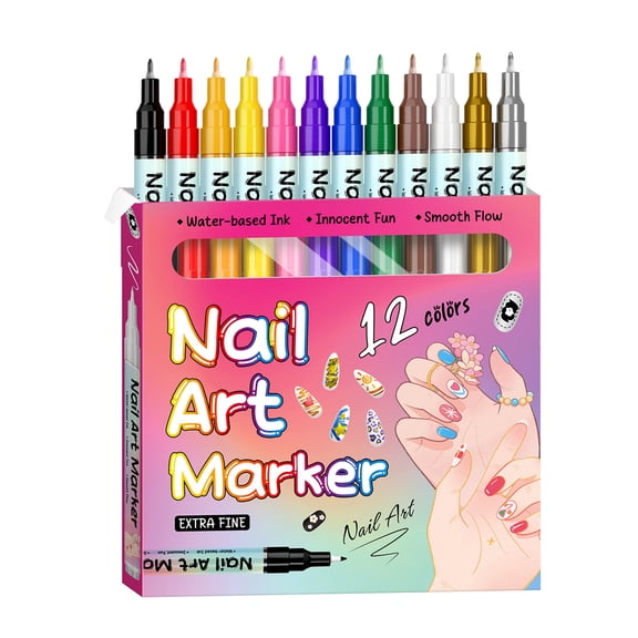 HUISZJ 12Pcs Nail Art Markers, Nail Drawing Liner Pen Decoration, Quick-Dry DIY Nail Doodle Pens Gel Nail Drawing Liner Pen for Home & Salon Manicure Tools (A)