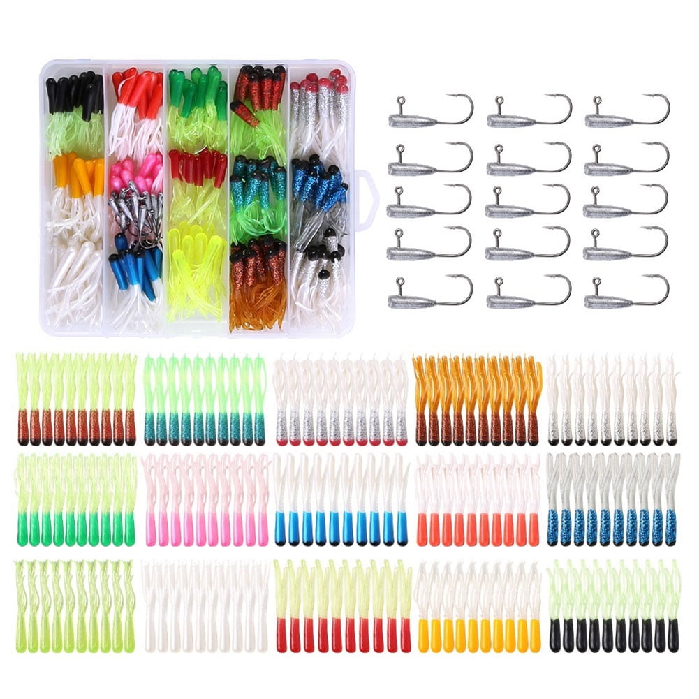HUISZJ 165pcs Fishing Lure Set, Small Soft Tube Bass Lure Bait with Jig Hooks, Fishing Lure Artificial Bait Soft Worm Bait Silicone Swimbait