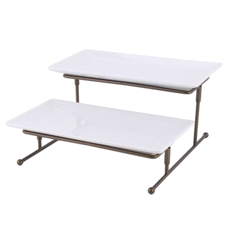 HUISZJ 2 Tiers Serving Platter With Collapsible Sturdier Rack For Party Decor Supplies (Brown)