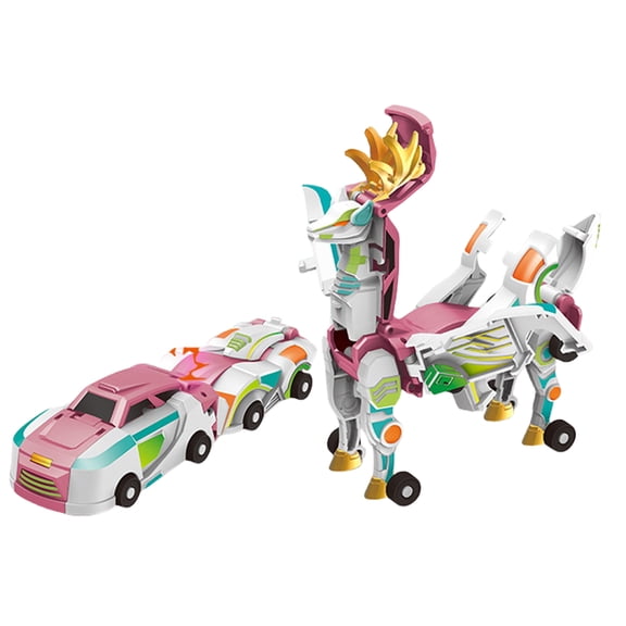 HUISZJ 2-in-1 Collision Transforming Dinosaur Car Transforming Toy, Magnetic Convertible Robot Deer Car, Creative Dinosaur Car Transforming Toy for Party Birthday Friend Gift (Pink)