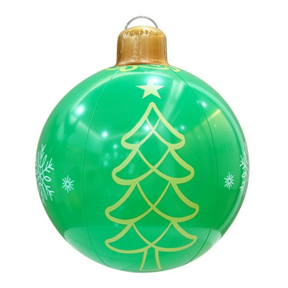 HUISZJ 24 inch Giant Inflatable Christmas Ball, Green Xmas Tree Pattern Plastic Ball, Christmas Tree Hanging Ornament for Party Home Decor