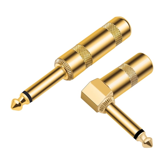 HUISZJ 2Pcs Audio Cable Plug, DIY 6.35mm Audio Microphone Cable, Golden Straight Head Audio Cable Plug