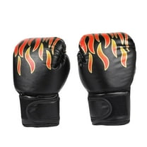 HUISZJ 2pcs Kickboxing Gloves,Black Flame Pattern PU Leather Boxing Gloves, Kickboxing Mitts for Muay Thai MMA