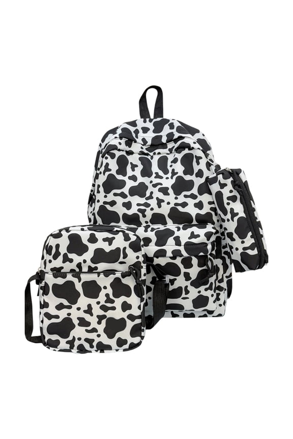 3-In-1 School Bag Set, Cow Pattern Bookbag with Lunch Box, School Backpack Set for School Women College (Style 1)