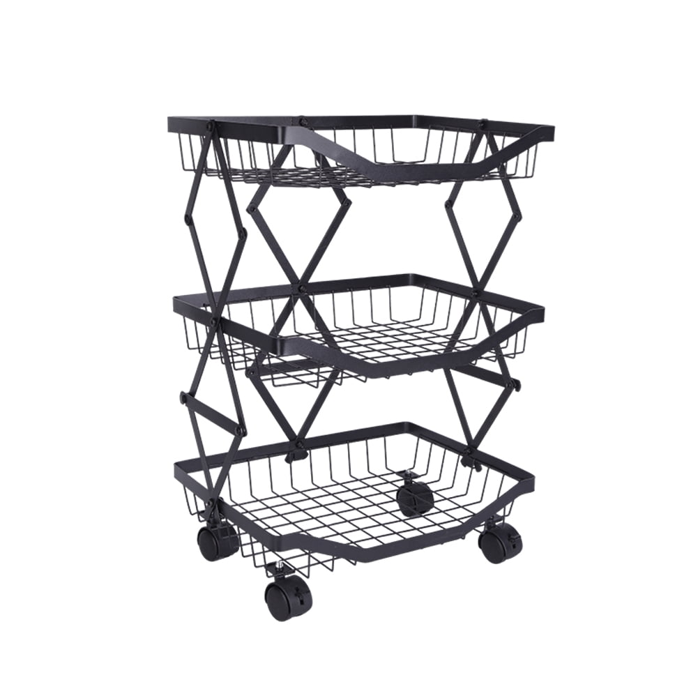 HUISZJ 3 Tier Fruit Vegetable Basket - Stackable Metal Fruit Vegetable Basket with Wheels - Kitchen Cart for Bread Snack