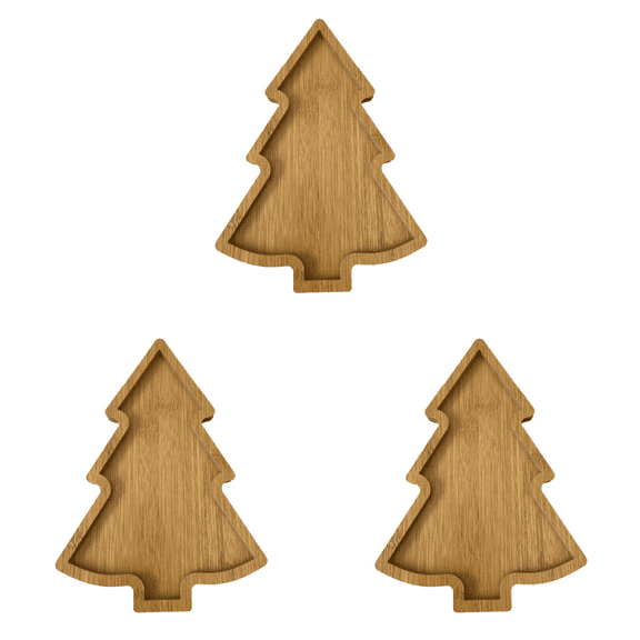 HUISZJ 3Pcs Christmas Tree Serving Trays - 10.9 inch Wooden Charcuterie Dessert Board - Christmas Tree Platter for Cheese Bread Christmas Supplies