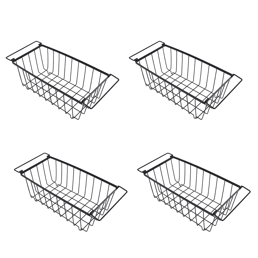 HUISZJ 4 Pack Fruit Basket, 14.57x7.09x5.91 inch Muti-Purpose Stackable Wire Baskets with Handle, Wire Storage Baskets for Pantry, Cabinet, Fridge, Kitchen (Black)