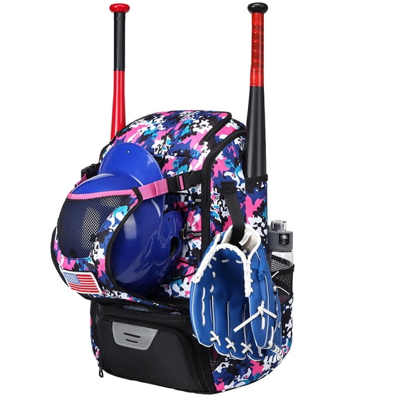 HUISZJ 43L Baseball Bag, Durable Baseball Backpack with Shoe Compartment, Large Softball Backpack with Side Pockets (A)