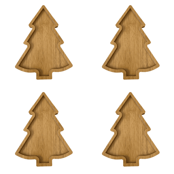 HUISZJ 4Pcs Christmas Tree Serving Trays - 10.9 inch Wooden Charcuterie Dessert Board - Christmas Tree Platter for Cheese Bread Christmas Supplies