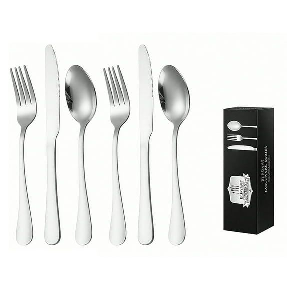 HUISZJ 6 Piece Silverware Set, Premium Stainless Steel Flatware with Silverware Organizer, Durable Set Silver Tableware Service for Restaurant Home