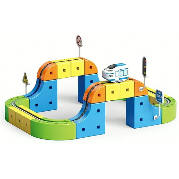 HUISZJ 62PCS Electric Train Toys Set, Magical Snap-On Blocks Building Tracks Set with Electric Car, Educational Electric Assembled Building Block Track Car for Enhanced Positivity