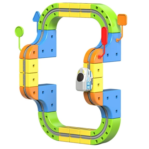 HUISZJ 65PCS Electric Gear Train Track Set - DIY Race Car Track Building Kits with Train and Traffic Signs - 3D Snapping-Fit Building Track Toy for Birthday Party Gift