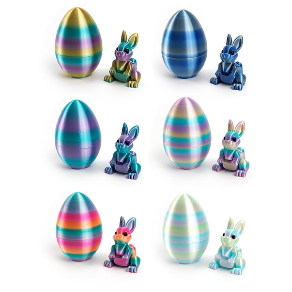 HUISZJ 6Packs 3D-Printed Easter Eggs, Colorful Rabbit Egg Toy Set, Easter Basket Stuffers Surprise 3D Printed Rabbit for Easter (A)