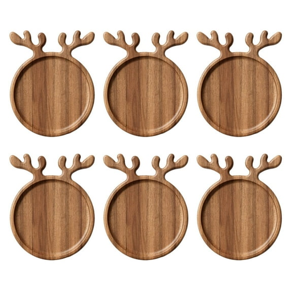 HUISZJ 6pcs Antler-Shaped Appetizer Tray Charcuterie Dessert Board, Antler Wood Xmas Serving Trays with Tableware,Snacks Platter for Restaurant Home